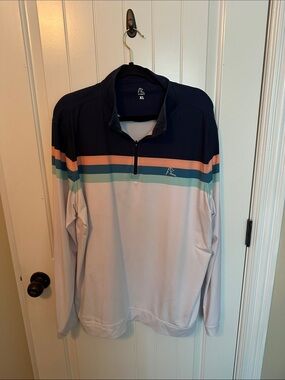Rhoback Men's Navy, Light Blue & Peach Quarter-Zip Pullover